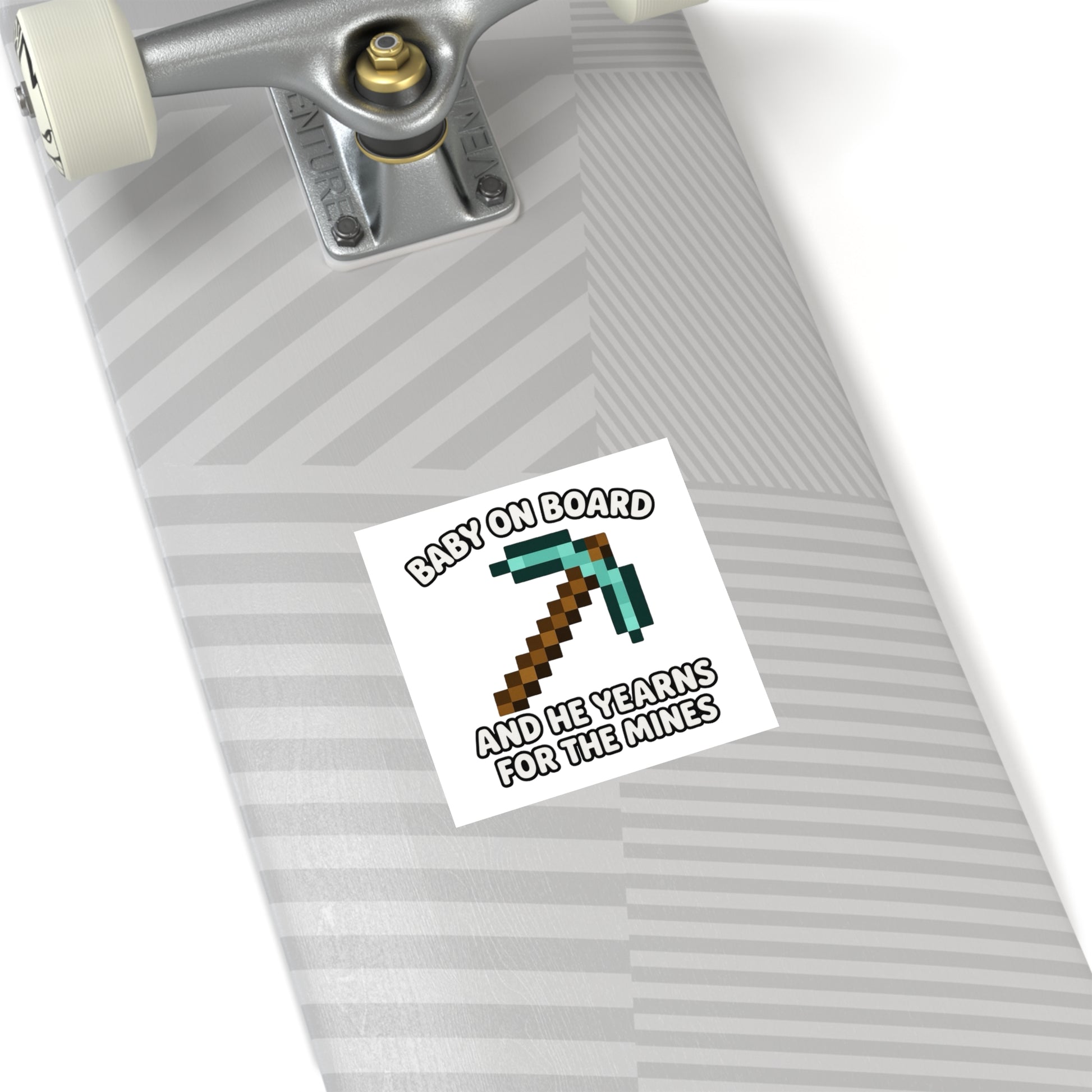 Baby On Board and He Yearns for the Mines - Funny Minecraft Bumper Sticker, Pickaxe Baby Car Decal, Satirical Child Labor Meme