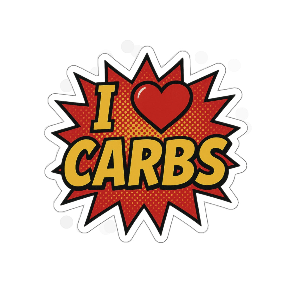 I <3 CARBS Bumper Sticker - Retro Comic Style Food Lover Decal for Car, Laptop, or Chaos Spreading
