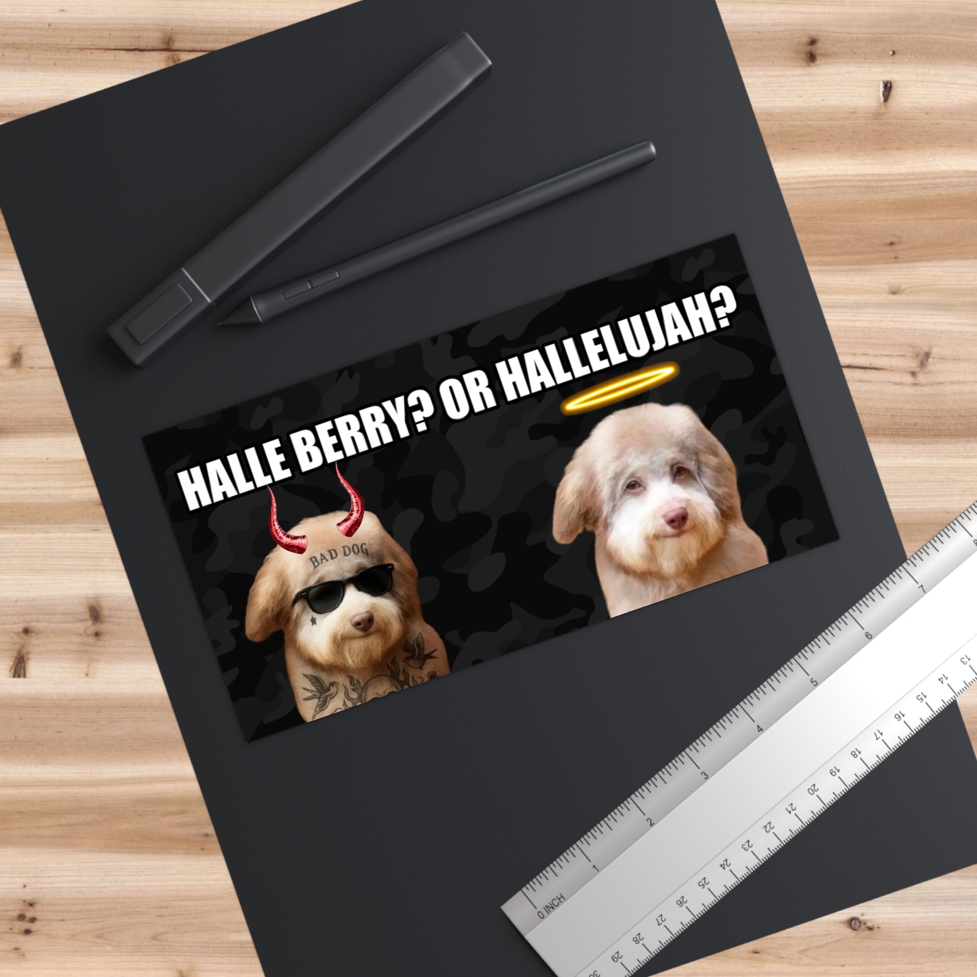 Halle Berry Or Hallelujah - Angel and Devil Meme, Funny Car Decals, Pet Lover Gifts, Absurd Humor, Vehicle Accessories