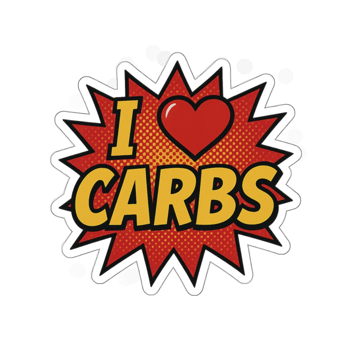 I <3 CARBS Bumper Sticker - Retro Comic Style Food Lover Decal for Car, Laptop, or Chaos Spreading