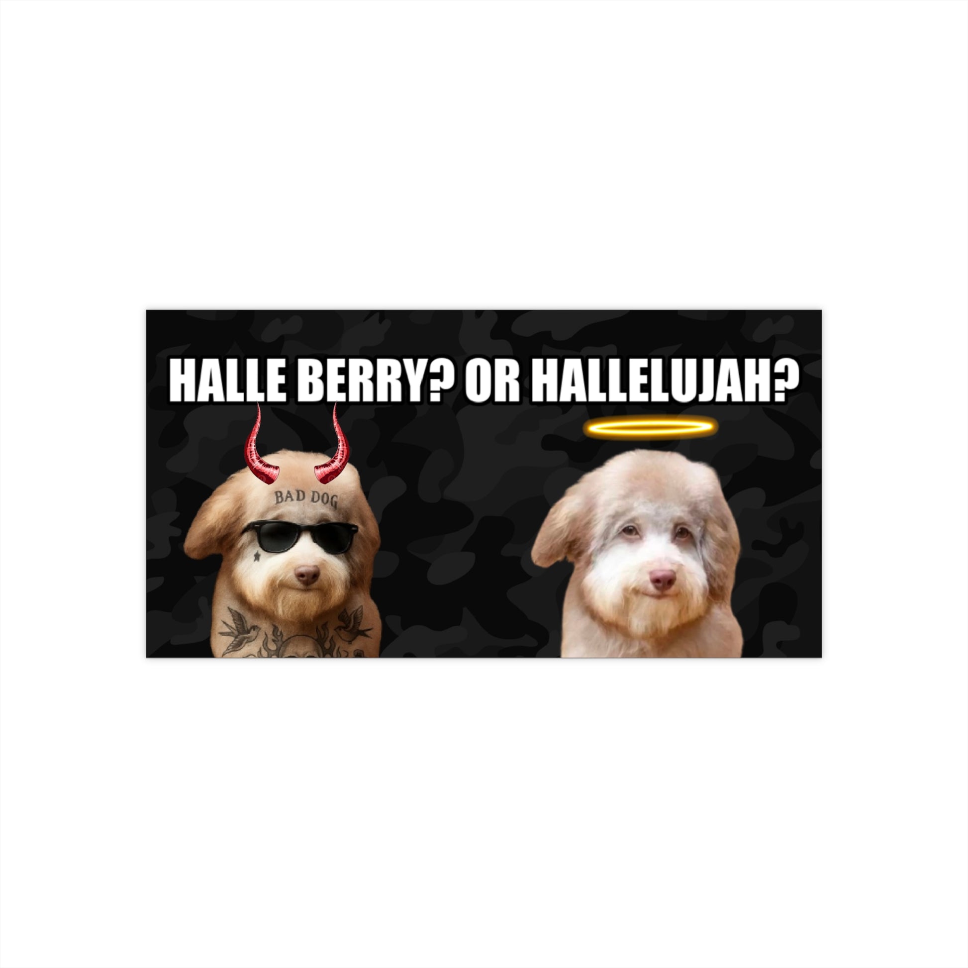 Halle Berry Or Hallelujah - Angel and Devil Meme, Funny Car Decals, Pet Lover Gifts, Absurd Humor, Vehicle Accessories