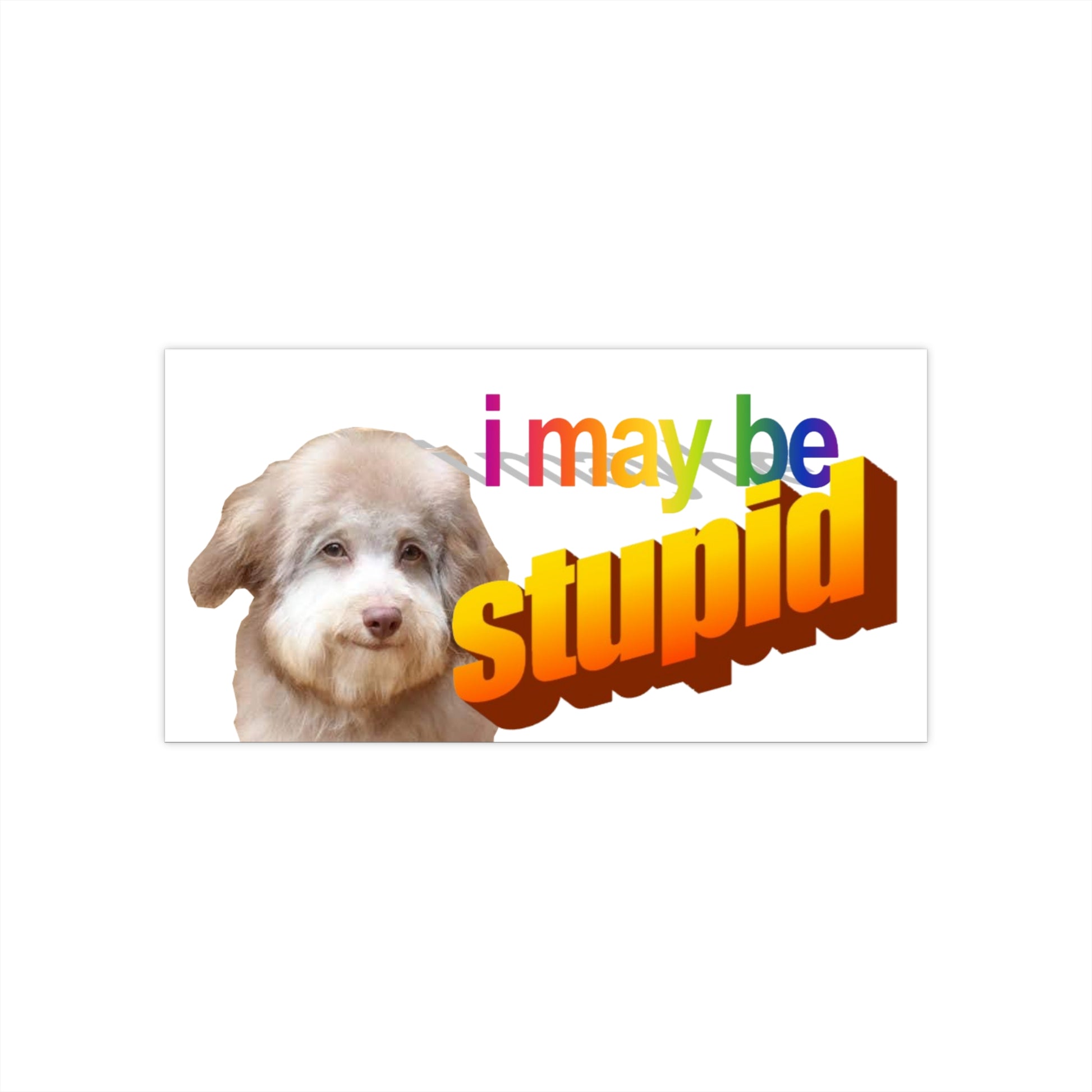 Funny Bumper Sticker - I May Be Stupid with Weird-Looking Dog - Quirky Humor Car Decal, 7.5x3.75 Inch Vinyl - "this dog is fucked up bruh"