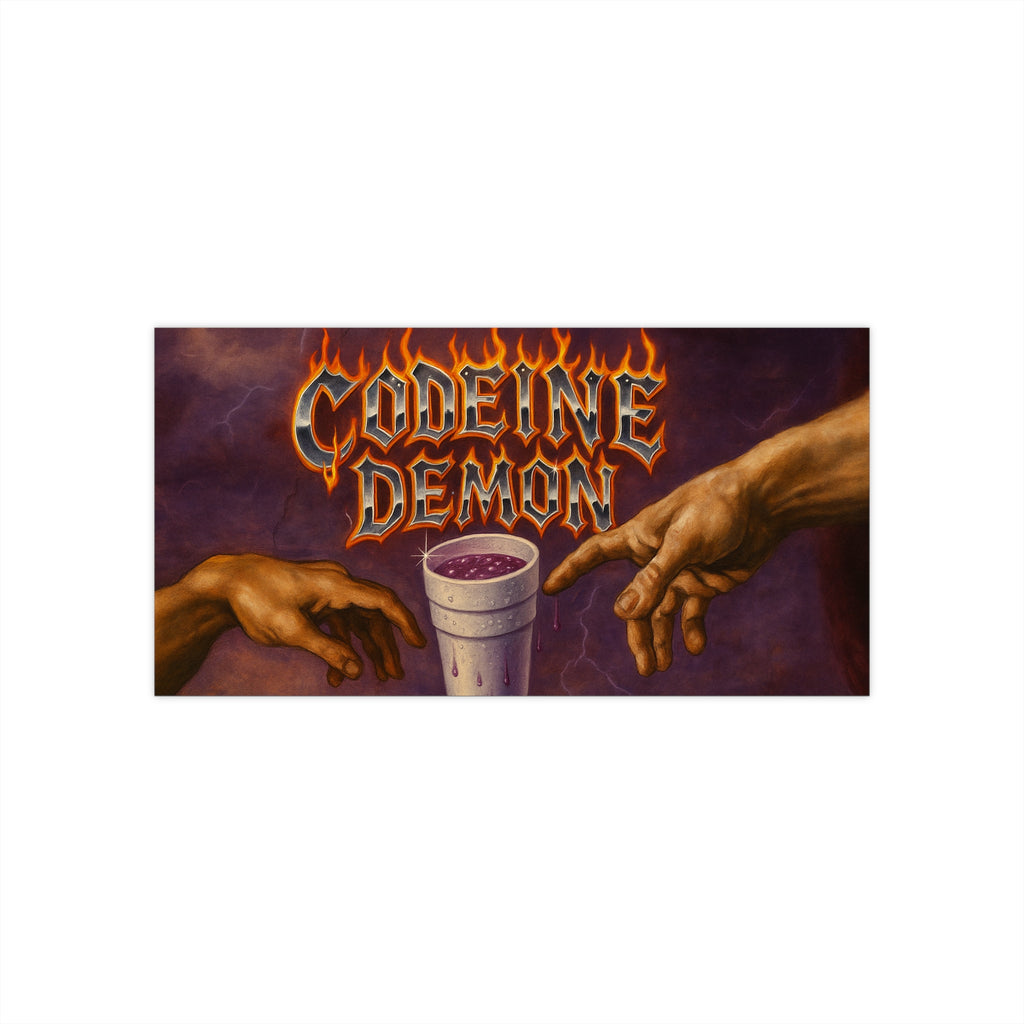 Codeine Demon Gothic Bumper Sticker- Double Styrofoam Cup Divinity in Fire Font Car Decal