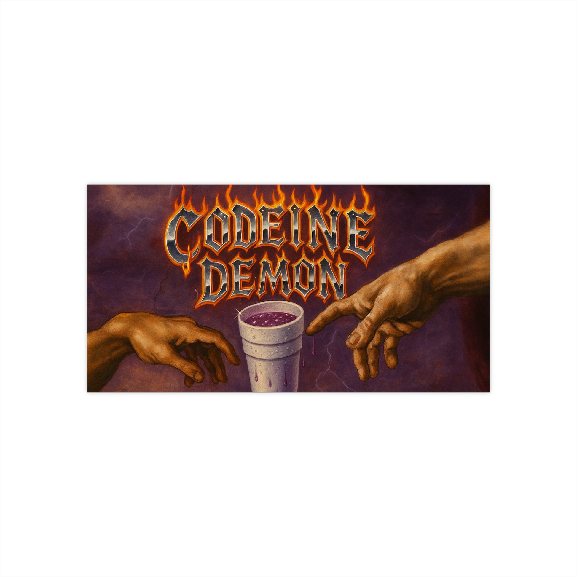 Codeine Demon Gothic Bumper Sticker- Double Styrofoam Cup Divinity in Fire Font Car Decal