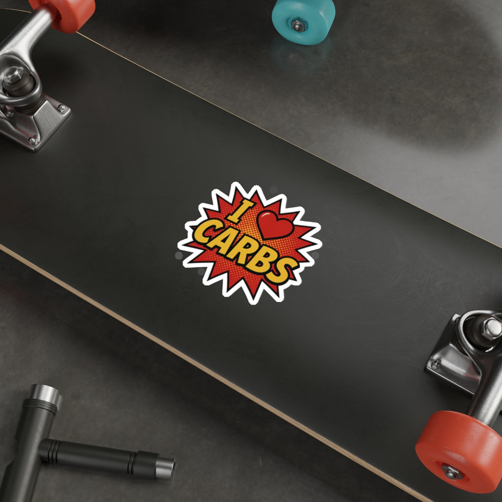 I <3 CARBS Bumper Sticker - Retro Comic Style Food Lover Decal for Car, Laptop, or Chaos Spreading