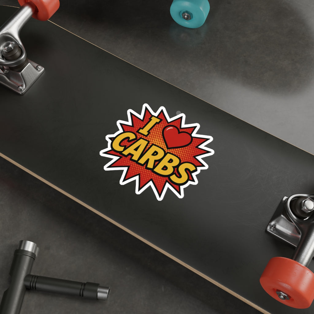 I <3 CARBS Bumper Sticker - Retro Comic Style Food Lover Decal for Car, Laptop, or Chaos Spreading