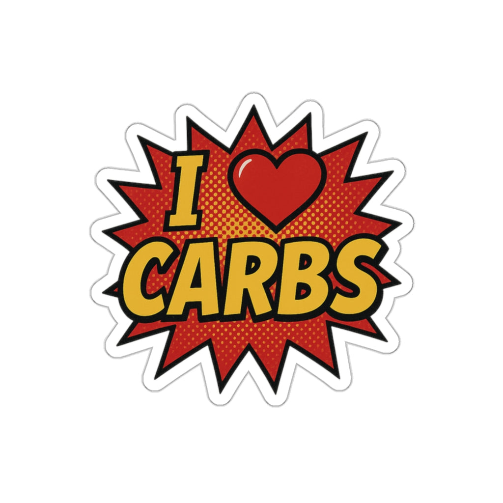 I <3 CARBS Bumper Sticker - Retro Comic Style Food Lover Decal for Car, Laptop, or Chaos Spreading