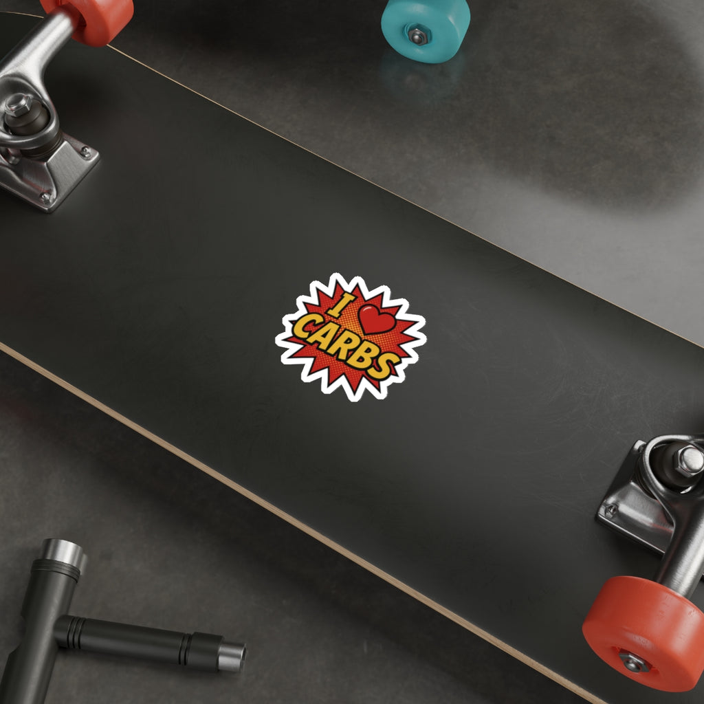 I <3 CARBS Bumper Sticker - Retro Comic Style Food Lover Decal for Car, Laptop, or Chaos Spreading