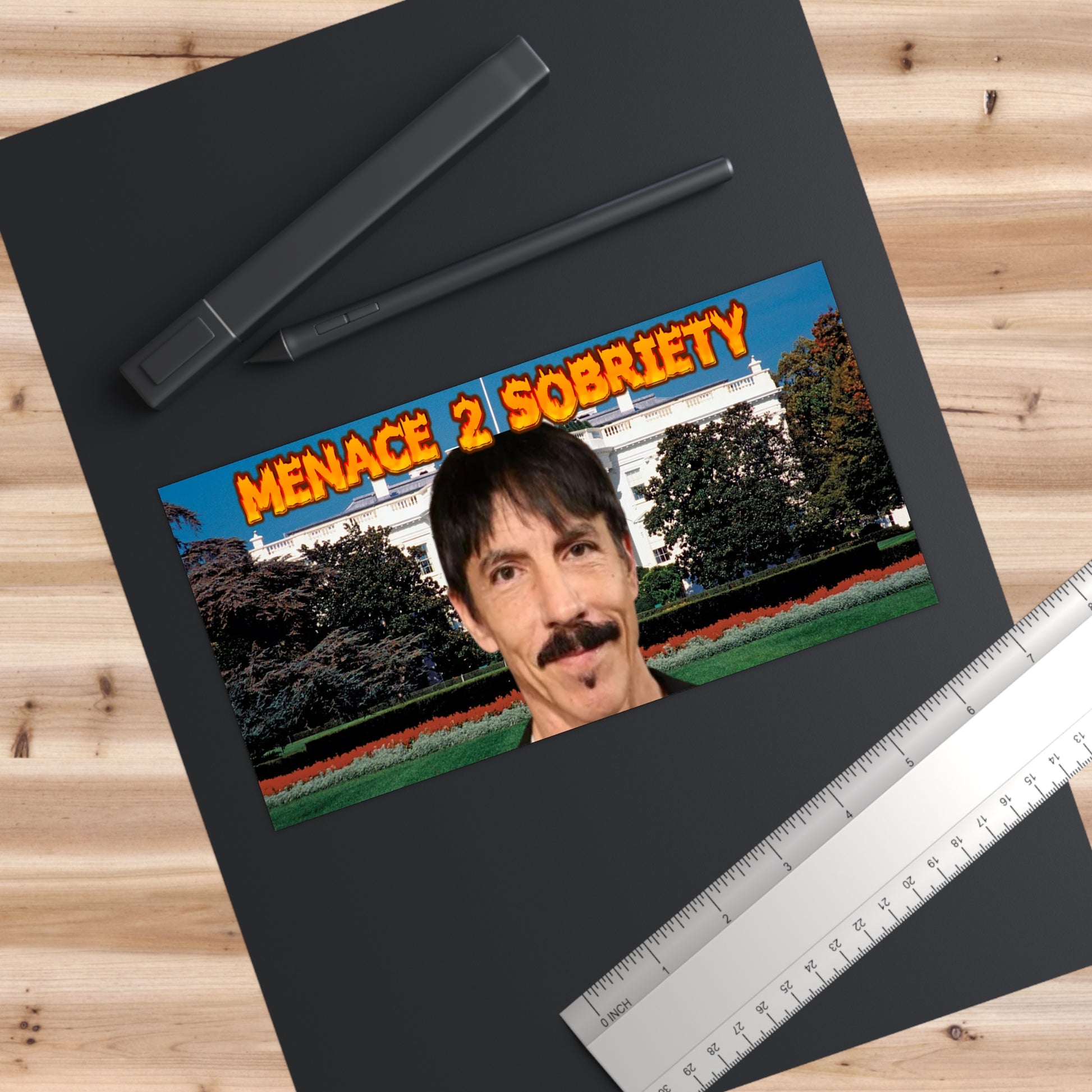 Menace 2 Sobriety Bumper Sticker | Funny Anthony Kiedis RHCP Parody | Satirical White House Meme Car Decal for Music Fans