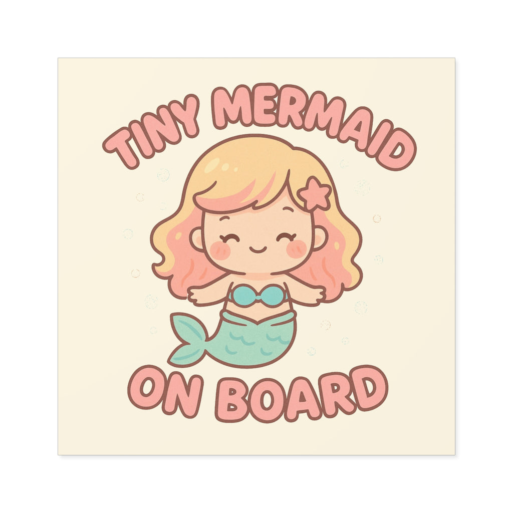 Tiny Mermaid On Board Sticker - Cute & Funny Baby Mermaid Bumper Decal, Magical Satirical Car Sticker, Fantasy Baby on Board Parody