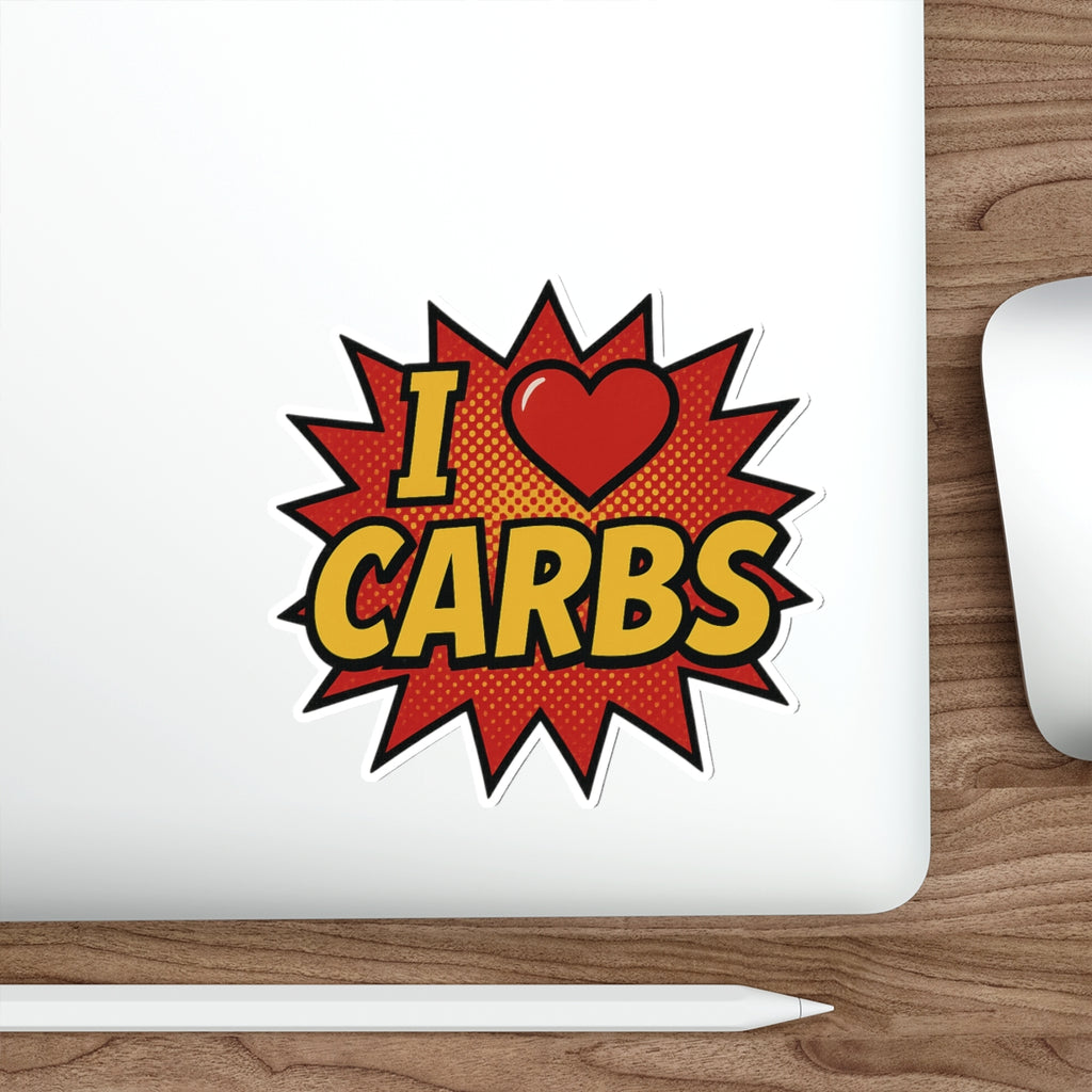 I <3 CARBS Bumper Sticker - Retro Comic Style Food Lover Decal for Car, Laptop, or Chaos Spreading