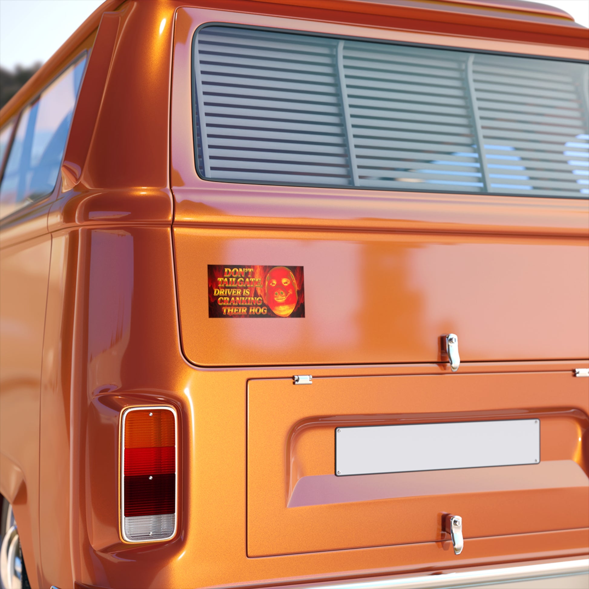 John Pork in Hell Bumper Sticker - "Don't Tailgate, Driver Is Cranking Their Hog" - Funny Edgy Car Decal - Hellcore Meme