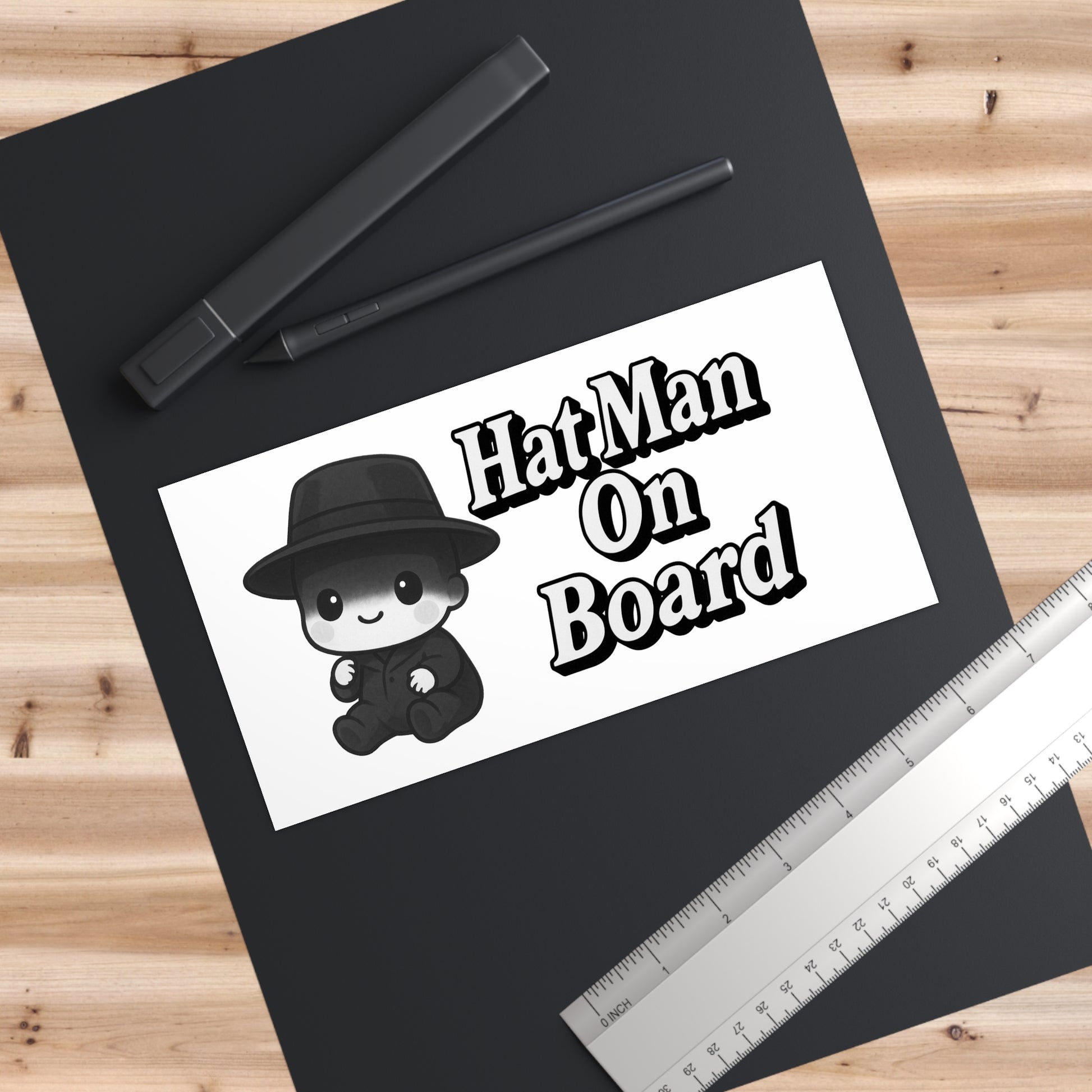 Hat Man On Board Bumper Sticker - Funny Baby with Hat Decal, Parody Baby on Board Meme Sticker, Satirical Infant Warning Sign