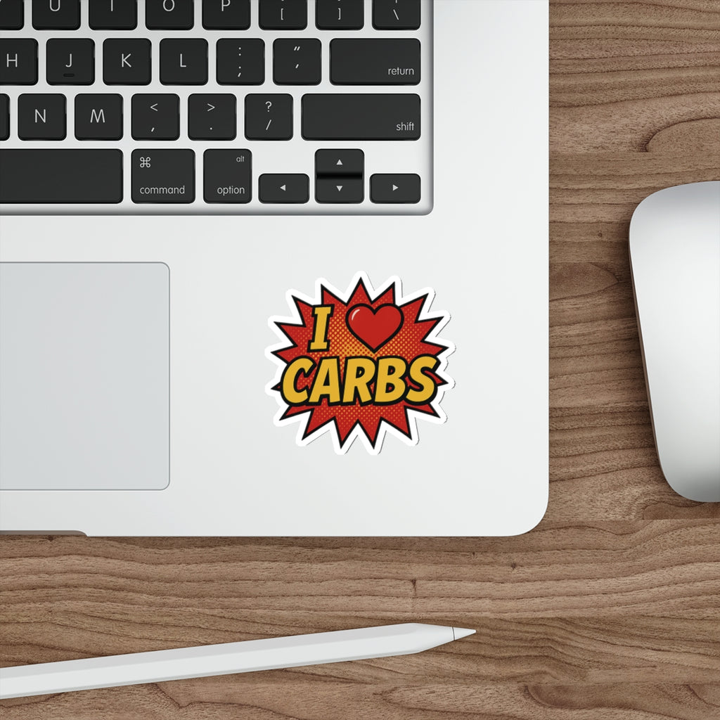 I <3 CARBS Bumper Sticker - Retro Comic Style Food Lover Decal for Car, Laptop, or Chaos Spreading