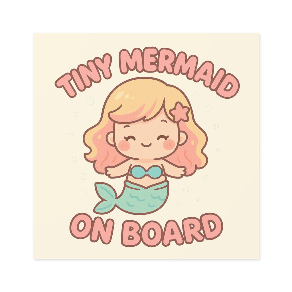 Tiny Mermaid On Board Sticker - Cute & Funny Baby Mermaid Bumper Decal, Magical Satirical Car Sticker, Fantasy Baby on Board Parody