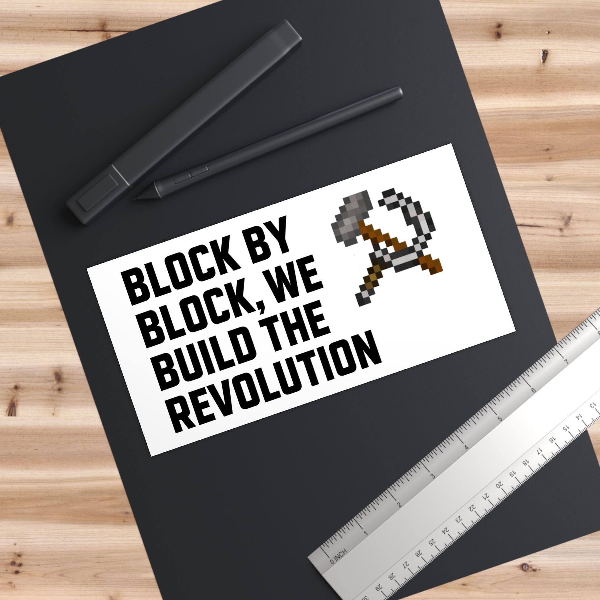 Minecraft Hammer and Sickle Bumper Sticker - Funny Communist Gamer Decal - "Block by Block, We Build the Revolution" Meme