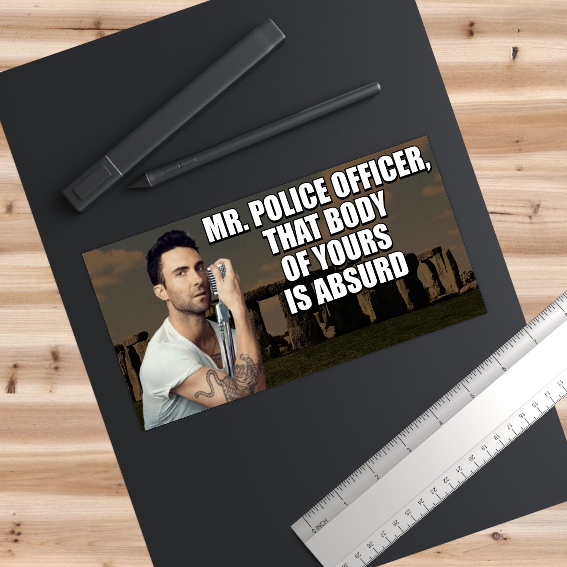 Adam Levine Stonehenge Sticker - "Mr. Police Officer, The Body of Yours is Absurd" - Funny Meme Decal, Satirical Pop Star Humor