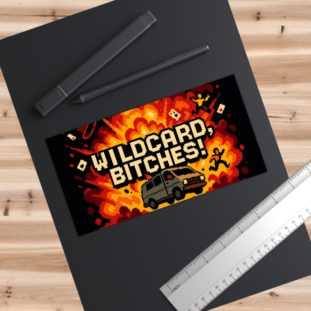 Wildcard B!tches! - 8bit Explosion Bumper Sticker - Chaotic Car Decal